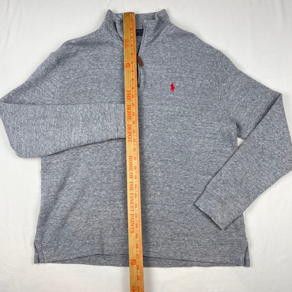 Polo Ralph Lauren Mens Quarter Zip Pullover Heather Grey Red Pony Logo Size M - Picture 5 of 8
